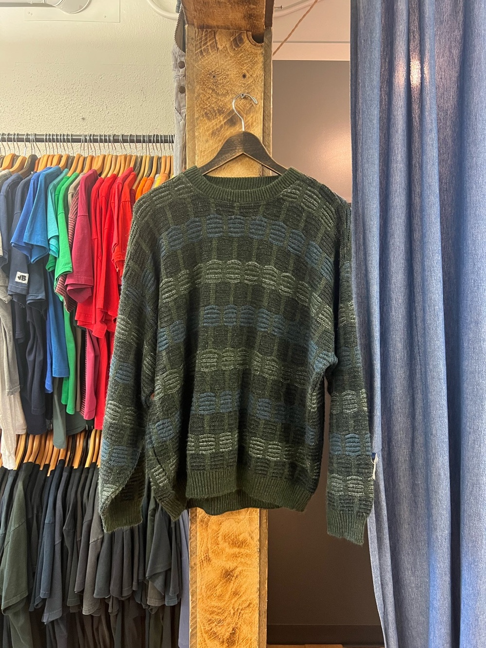 Vintage TT & Co Dark Green Patterned Knit Sweater